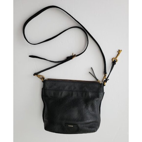 Fossil Black Pebble Leather Crossbody Bag w Zip Top Adjustable Strap - Picture 5 of 8